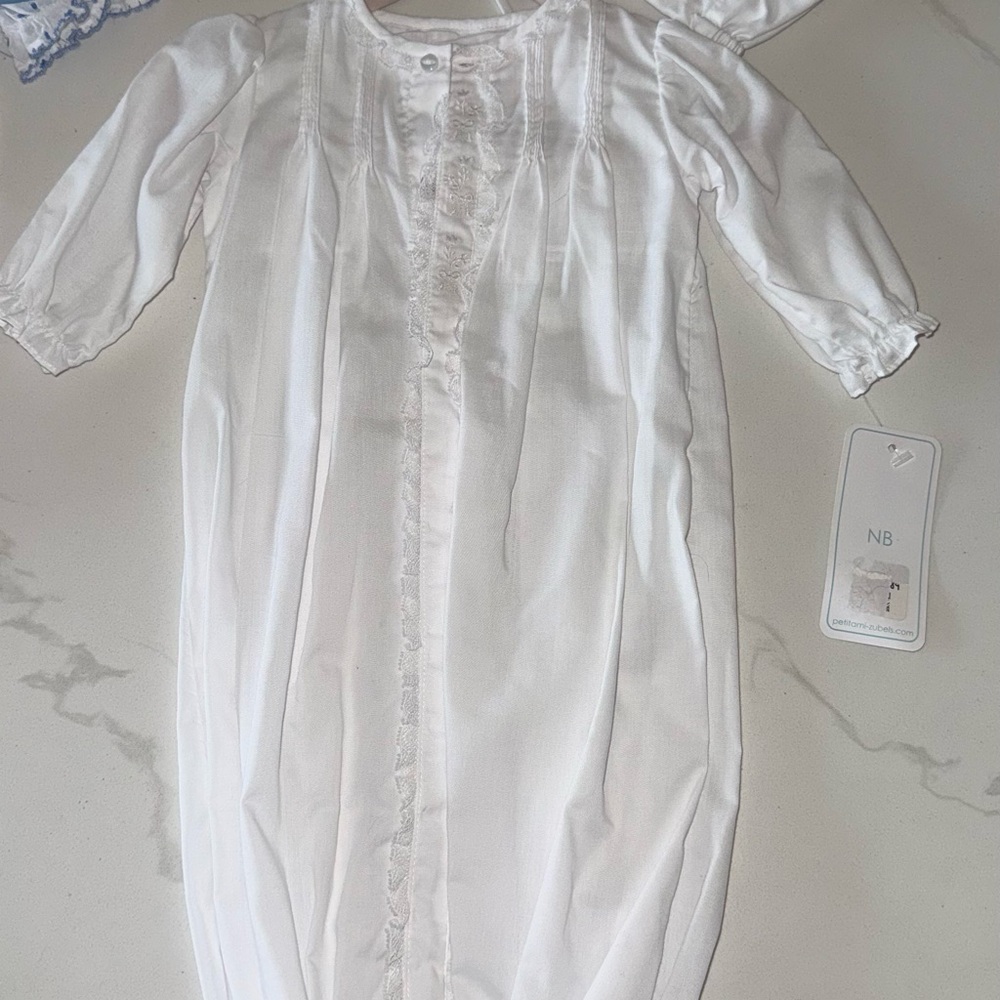 Petit Ami Hand Embroidered Baby Gown & Bonnet
